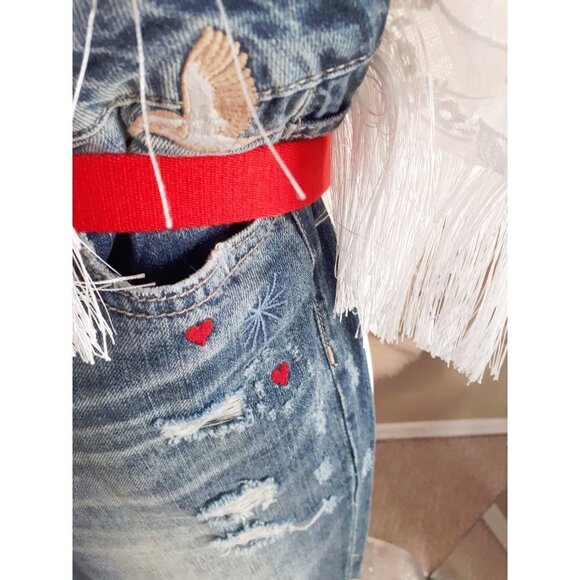 EUC Velvet Heart blue dark wash high rise straight leg embroidered denim jeans - Picture 5 of 13